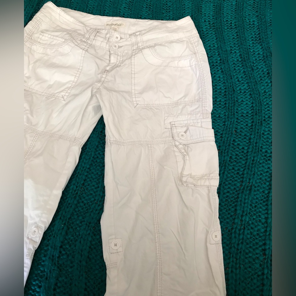 Y2k Aeropostale White Low Rise Cargo Capri Pants Gem